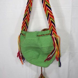 Colombian Mochilla WAYUU Finest Quality Handmade shoulder Green Bag EUC